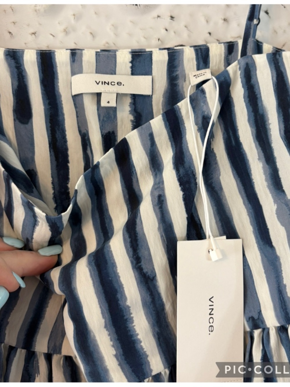 Vince Painterly Stripe Ruched Spaghetti Strap Midi Dress Size 4 NWT - Picture 3 of 3